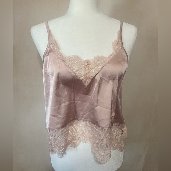 KAT women's M Kat the label blush camisole with lace trim and cross tie back NWT - Picture 1 of 8